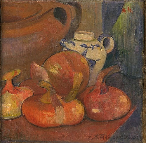 静物、捕手和洋葱 Nature morte, Pichet et Oignons (1890)，梅杰尔·艾萨克·德哈恩