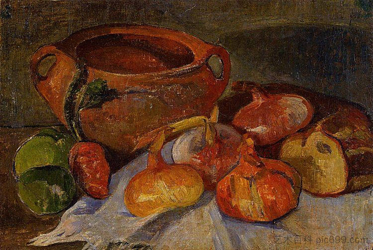 静物:核、洋葱、面包和青苹果 Still Life: Pit, Onions, Bread and Green Apples,梅杰尔·艾萨克·德哈恩