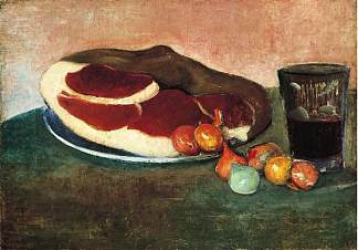 静物与火腿 Still Life with Ham (1889)，梅杰尔·艾萨克·德哈恩