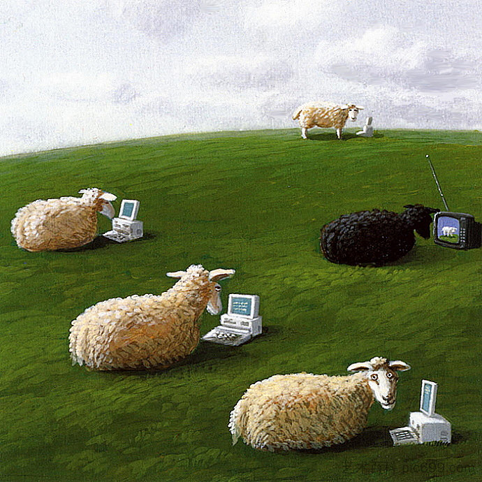 带笔记本电脑的绵羊 Sheep with Laptops，迈克尔索瓦