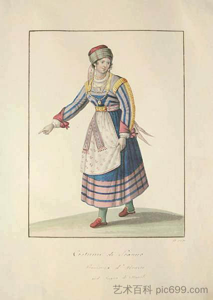 斯坎诺服装（那不勒斯王国的阿布鲁佐省） Costume of Scanno (Province of Abruzzo in the Kingdom of Naples) (1820)，米歇拉·德维托