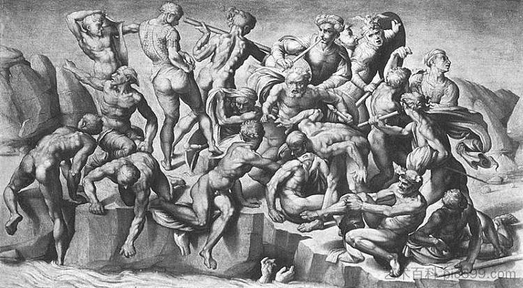 卡希纳战役（米开朗基罗的学生亚里士多德·达·桑加洛复制） Battle of Cascina (Copy by Michelangelo's pupil Aristotele da Sangallo) (1504 - 1506)，米开朗基罗