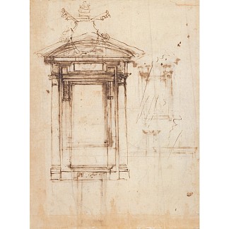 劳伦图书馆门和外部窗户的设计 Design for Laurentian library doors and an external window (c.1526; Florence,Italy                     )，米开朗基罗