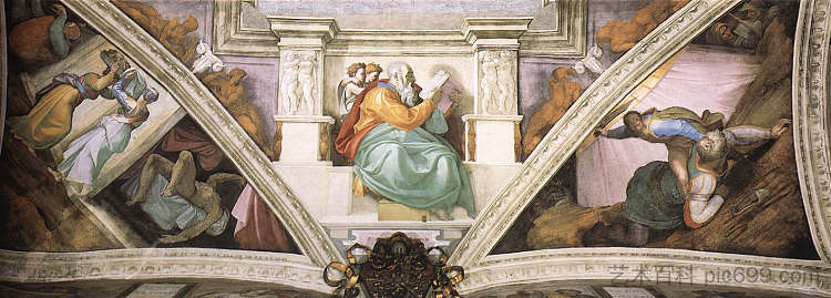 入口墙上方的壁画 Frescoes above the entrance wall (1508 - 1512; Holy See (Vatican City State)  )，米开朗基罗