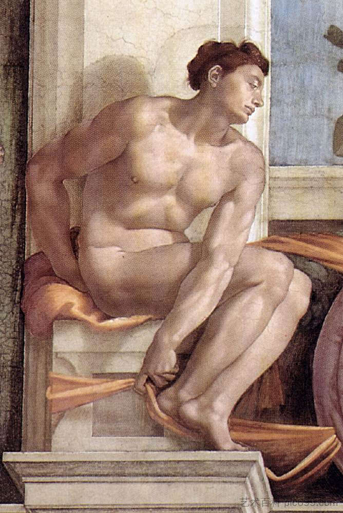 裸体 Ignudo (c.1509)，米开朗基罗