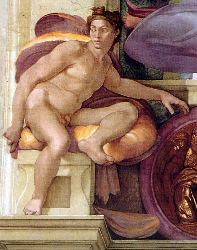 裸体 Ignudo (c.1509)，米开朗基罗