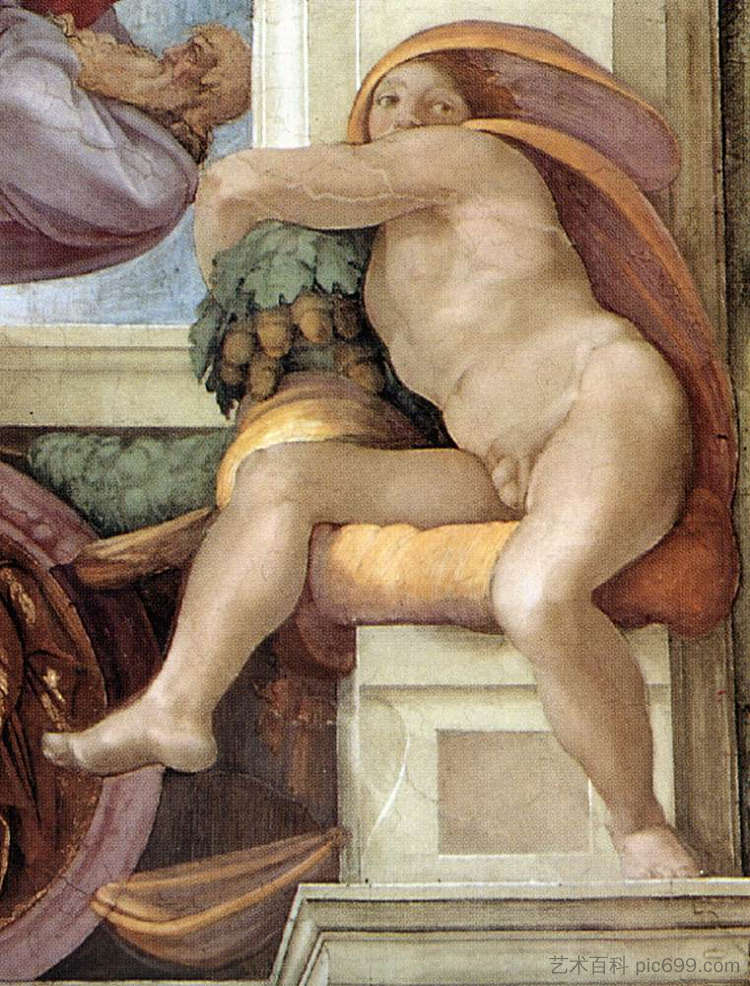 裸体 Ignudo (c.1509)，米开朗基罗