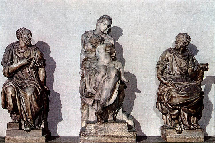 圣科斯马斯和圣达米安之间的美第奇麦当娜 Medici Madonna between St. Cosmas and St. Damian (1531; Florence,Italy ),米开朗基罗