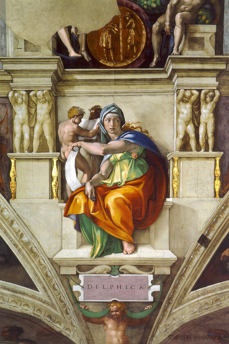 西斯廷教堂天花板：德尔菲西比尔 Sistine Chapel Ceiling: The Delphic Sibyl (1509)，米开朗基罗