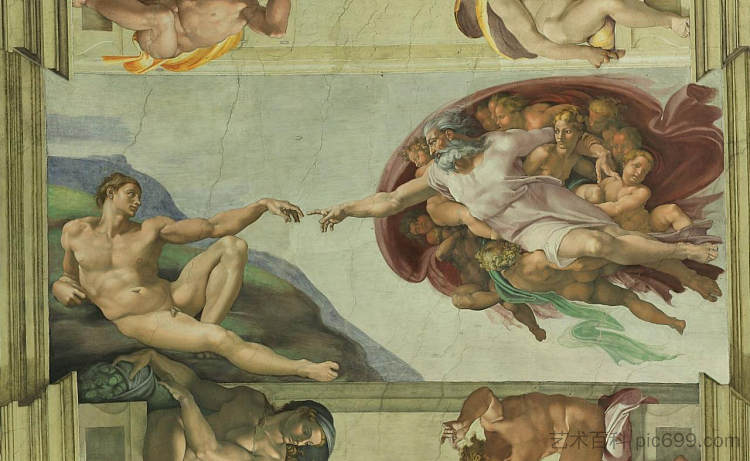 西斯廷教堂天花板:亚当的创造 Sistine Chapel Ceiling: Creation of Adam (1510),米开朗基罗