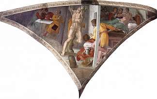 西斯廷教堂天花板：哈曼的惩罚 Sistine Chapel Ceiling: The Punishment of Haman (1512)，米开朗基罗