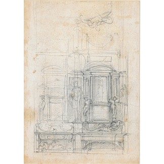 双墓墙研究 Studies for a double tomb wall (c.1520; Florence,Italy                     )，米开朗基罗