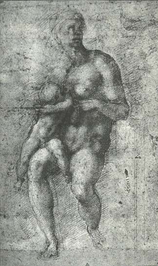 为“圣约翰与婴儿圣约翰”而学习 Study for a “Holy Family with the Infant St.John” (1534; Rome,Italy                     )，米开朗基罗