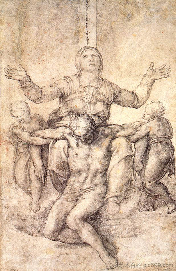 研究“科隆纳圣母怜子图” Study for the "Colonna Pieta" (c.1538; Rome,Italy  )，米开朗基罗