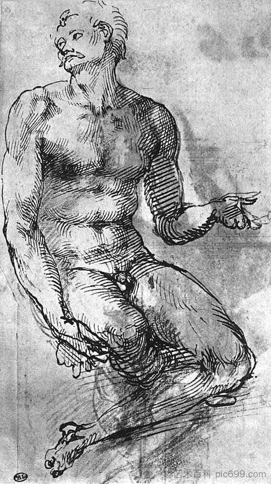 裸体男人研究 Study of nude man (1520 - 1521; Italy  )，米开朗基罗