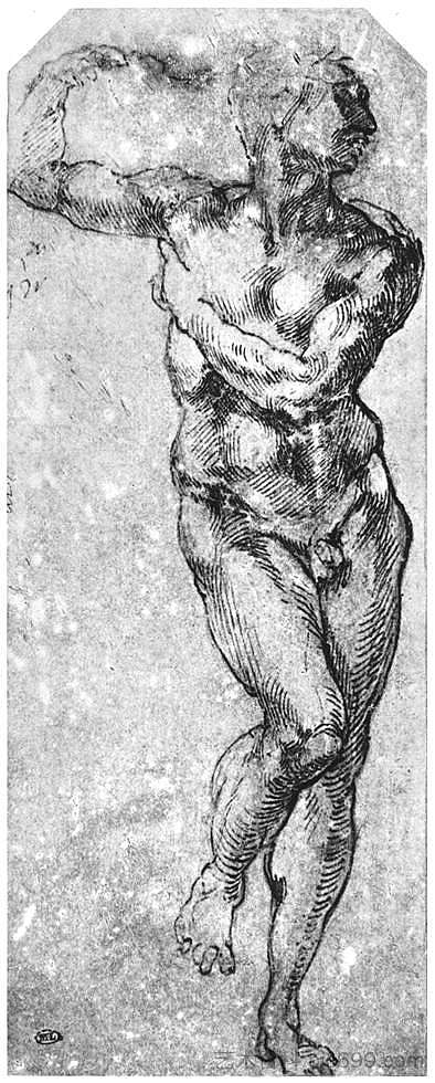 裸体男人研究 Study of nude man (1510 - 1511; Italy  )，米开朗基罗