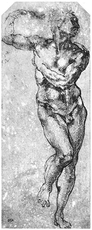 裸体男人研究 Study of nude man (1510 – 1511; Italy                     )，米开朗基罗