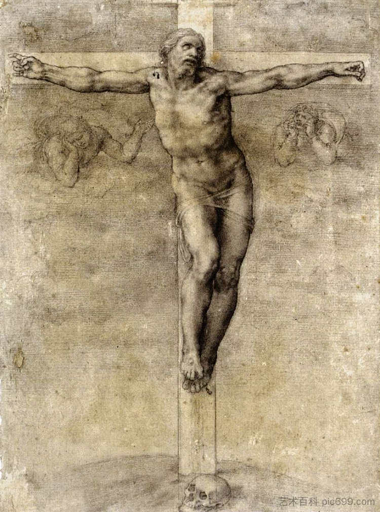 学习到被钉十字架 Study to Crucifixion (1541; Rome,Italy  )，米开朗基罗