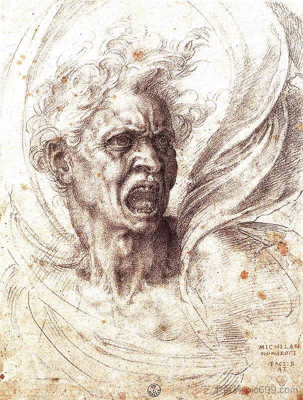 被诅咒的灵魂 The Damned Soul (c.1525; Rome,Italy ),米开朗基罗