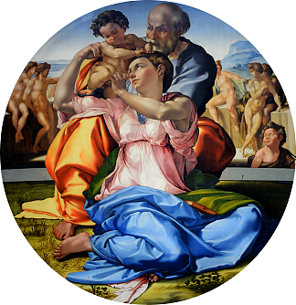 神圣家庭与施洗者圣约翰 Holy Family with St. John the Baptist (c.1505 – c.1506; Florence,Italy                     )，米开朗基罗