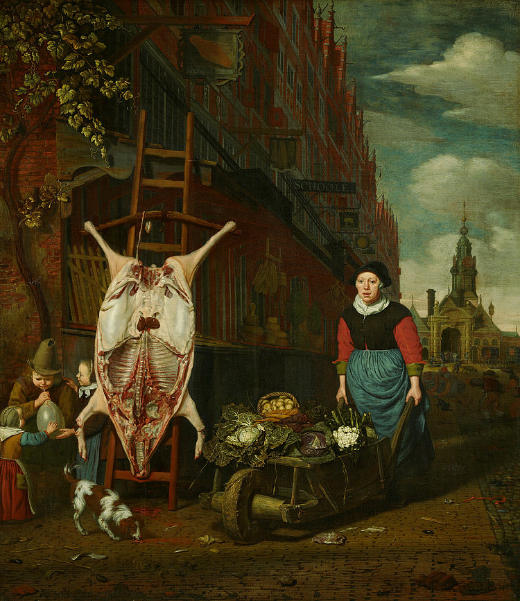 Het varken op de leer met geziht op de haarlemmerpoort-the haarlemmerdijk with a Pig on a Stepladder Het Varken Op De Leer Met Gezicht Op De Haarlemmerpoort-the Haarlemmerdijk with a Pig on a Stepladder (1668)，米希尔·凡·穆谢尔