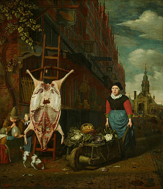 Het varken op de leer met geziht op de haarlemmerpoort-the haarlemmerdijk with a Pig on a Stepladder Het Varken Op De Leer Met Gezicht Op De Haarlemmerpoort-the Haarlemmerdijk with a Pig on a Stepladder (1668)，米希尔·凡·穆谢尔