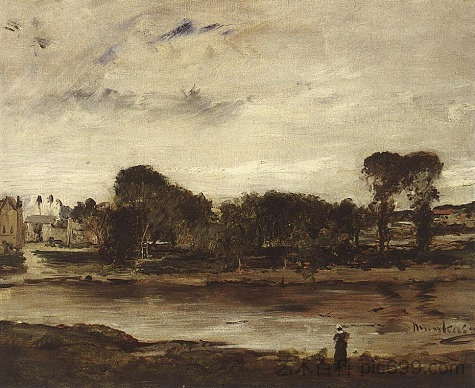 河流景观 Landscape with River (1880)，米哈伊·冯·穆卡西斯