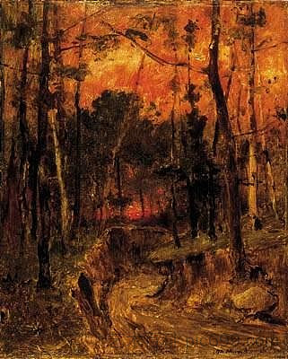 森林中的日落 Sunset in the Forest (1874)，米哈伊·冯·穆卡西斯