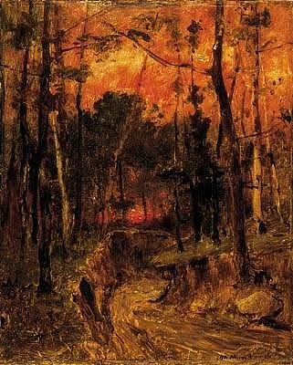 森林中的日落 Sunset in the Forest (1874)，米哈伊·冯·穆卡西斯