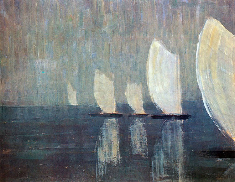 帆船 Sailing boats (1906)，米卡胡斯·科斯坦蒂纳斯·西尼斯