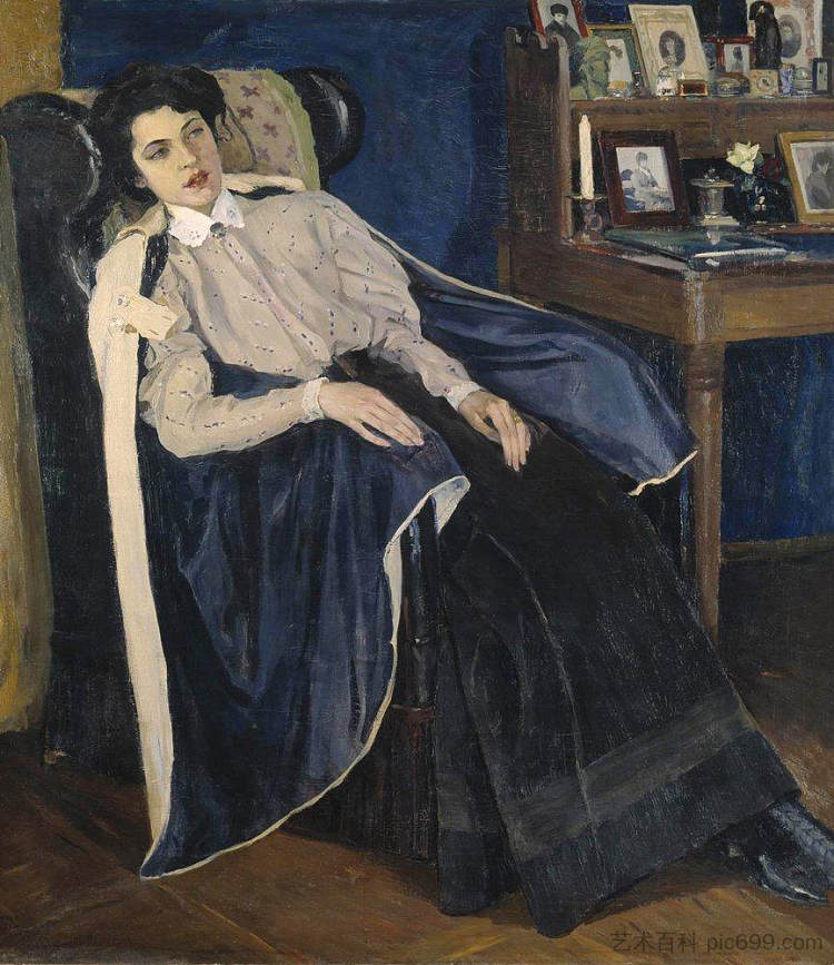 艺术家的女儿O. M. Nesterova的肖像 Portrait of O. M. Nesterova, the artist's daughter (1905)，米哈伊尔·涅斯捷罗夫