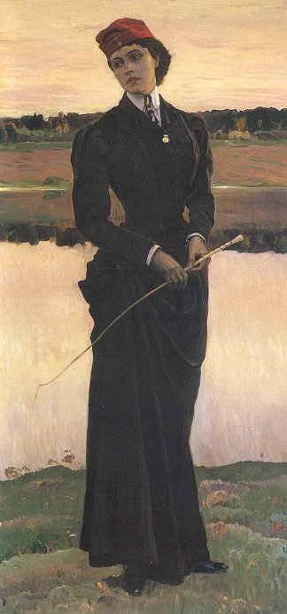 奥尔加·涅斯捷罗娃（有骑马习惯的女人）的肖像 Portrait of Olga Nesterova (Woman in a Riding Habit) (1906)，米哈伊尔·涅斯捷罗夫