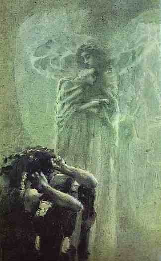 恶魔和天使与塔玛拉的灵魂 Demon and Angel with Tamara’s Soul (1891; Russian Federation                     )，米哈伊尔·弗贝鲁尔
