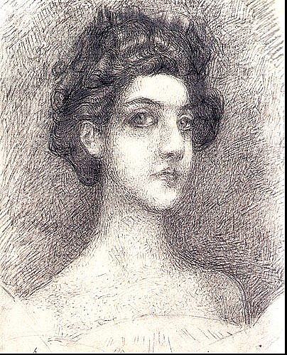 娜杰日达·扎贝拉-弗鲁贝尔的肖像 Portrait of Nadezhda Zabela-Vrubel (1904; Moscow,Russian Federation  )，米哈伊尔·弗贝鲁尔
