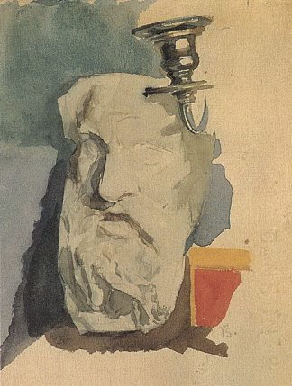 静物画。石膏面具，枝形吊灯喇叭。 Still Life. Plaster mask, horn of chandelier. (1885)，米哈伊尔·弗贝鲁尔
