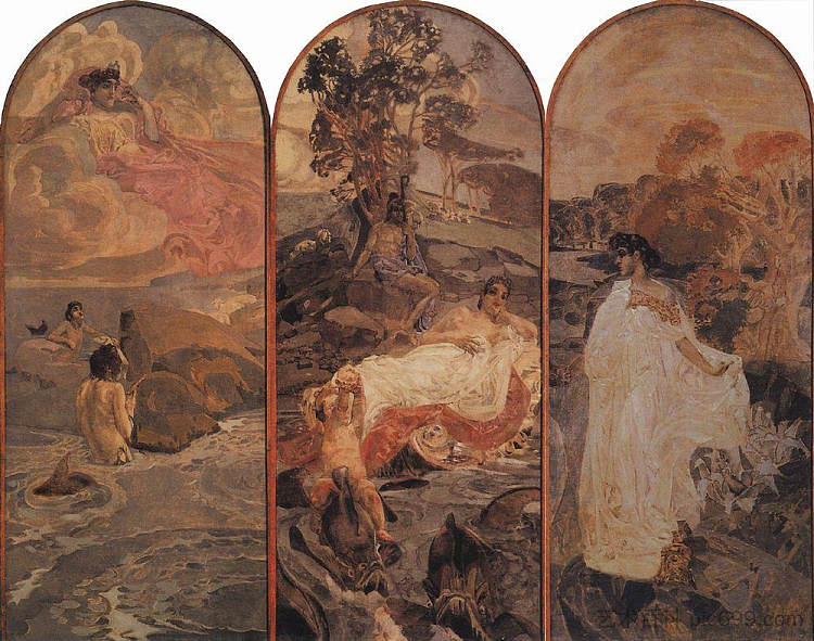 巴黎的审判 The Judgement of Paris (1893; Abramtsevo,Russian Federation  )，米哈伊尔·弗贝鲁尔