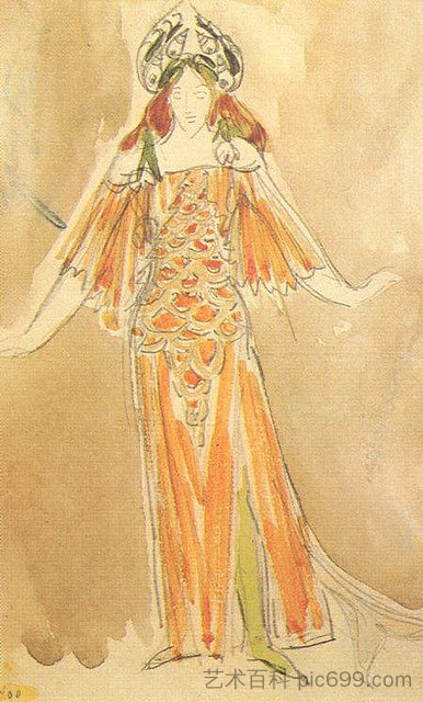 海公主沃尔霍娃（歌剧《萨德科》服装设计） Volkhova, the sea princess (Costume design for the opera "Sadko") (1897; Russian Federation  )，米哈伊尔·弗贝鲁尔