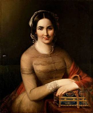 一个女人的肖像与珠宝盒 PORTRAIT OF A WOMAN WITH JEWELLERY BOX，詹姆斯·威尔逊·卡迈克尔