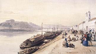 1843年多瑙河码头与希腊教堂 Quay of the Danube with Greek Church in 1843 (1843)，詹姆斯·威尔逊·卡迈克尔