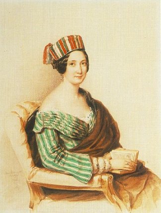 女人在条纹连衣裙 Woman in Striped Dress (1844)，詹姆斯·威尔逊·卡迈克尔