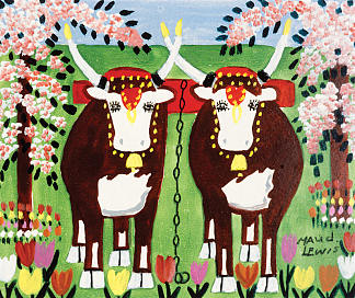 春天的牛 Oxen in Spring (c.1960)，莫德·刘易斯