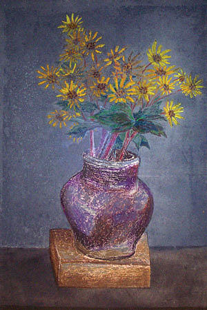 自制花瓶中自制沙丘雏菊花束的自制绘画 Homemade Painting of a Homemade Bouquet of Sand Dune Daisies in a Homemade Vase (1982)，莫里斯·格雷夫斯