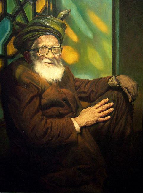 清真寺里的老托钵僧 Old Dervish in the Mosque (1996; Iran,Islamic Republic of  )，莫特扎卡塔齐