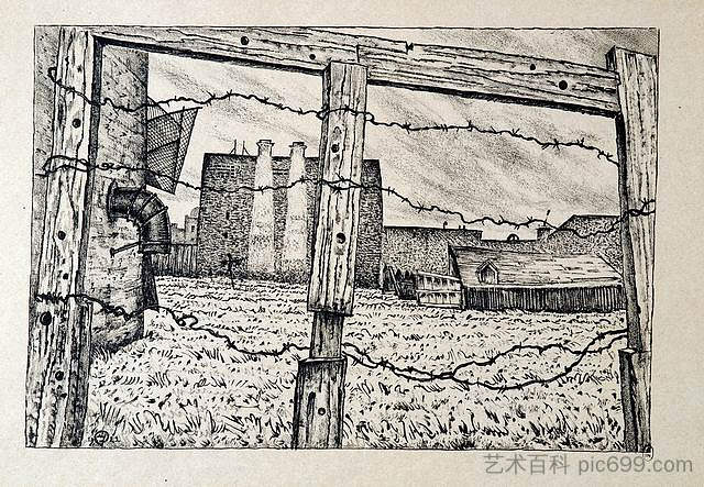 奥布沃德尼频道上的厨房花园 Kitchen garden on Obvodny channel (1921),莫斯塔拉夫·多布尔日茨基