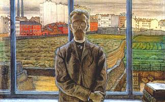 戴眼镜的男人。艺术评论家和诗人康斯坦丁·桑纳伯格的肖像。 Man with Spectacles. Portrait of the Art Critic and Poet Constantin Sunnerberg. (1906)，莫斯塔拉夫·多布尔日茨基