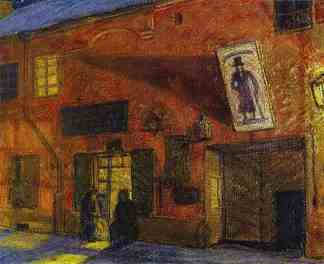维尔纽斯。夜间场景。 Vilnius. Nocturnal Scene. (c.1915)，莫斯塔拉夫·多布尔日茨基