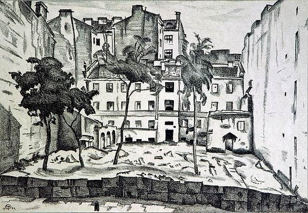 瓦西里耶夫斯基岛上的荒地 Wasteland on Vasilievsky Island (1922; Saint Petersburg,Russian Federation ),莫斯塔拉夫·多布尔日茨基