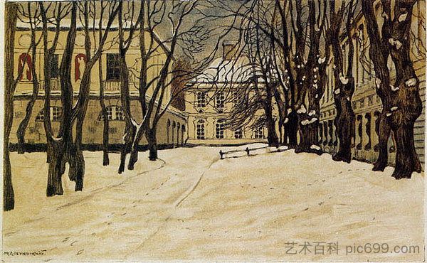 沙皇塞洛的冬天 Winter in Tsarskoye Selo (1904; Saint Petersburg,Russian Federation  )，莫斯塔拉夫·多布尔日茨基