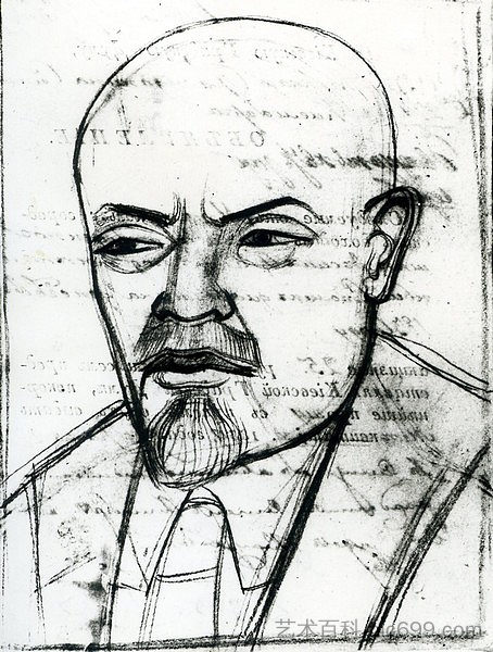 弗拉基米尔·列宁的肖像 Portrait of Vladimir Lenin (1919; Ukraine  )，米哈伊罗博伊丘克