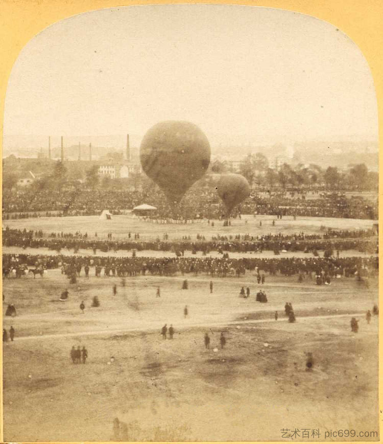 巨人。在它的右边，“大假日气球” The giant. On its right, the "Big Holiday Balloon" (1863)，菲利克斯·纳达尔